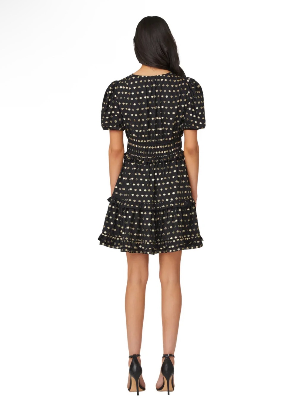 NWOT Shoshanna Elia Black & Gold Metallic Clip Dot Cocktail Mini Dress Size 6 - Picture 3 of 8